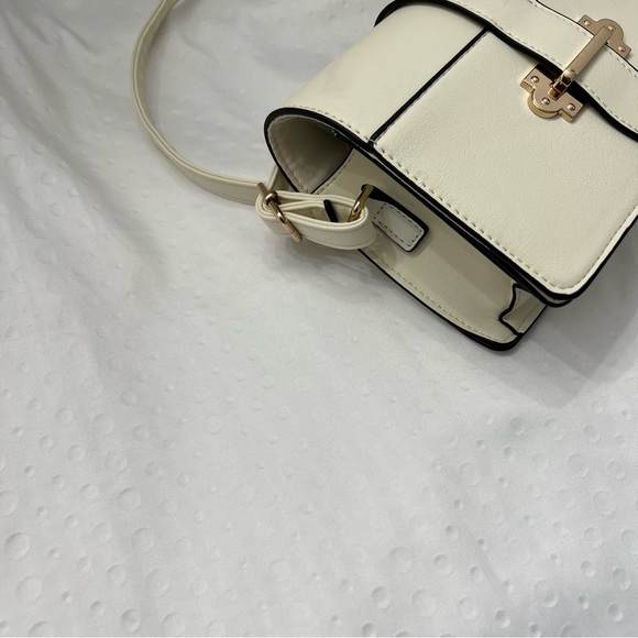 Muse Royale Small Satchel with Clasp Closure, Ivory, Faux Leather Cross body - Picture 4 of 7